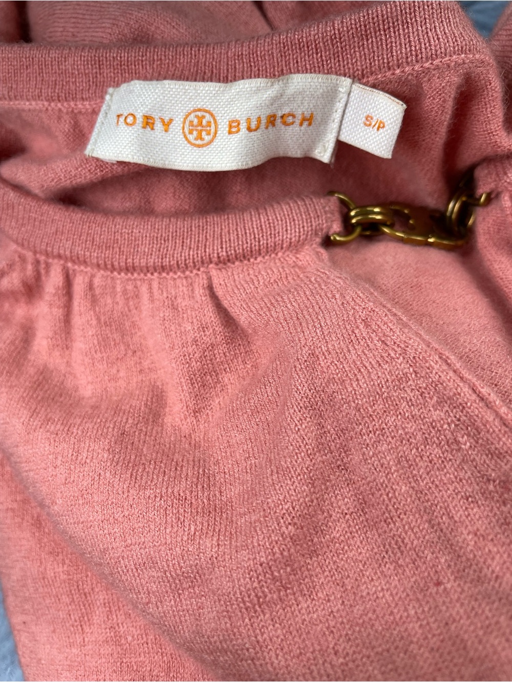 Tory Burch Pink Crew Neck Sweater with Chain Detail